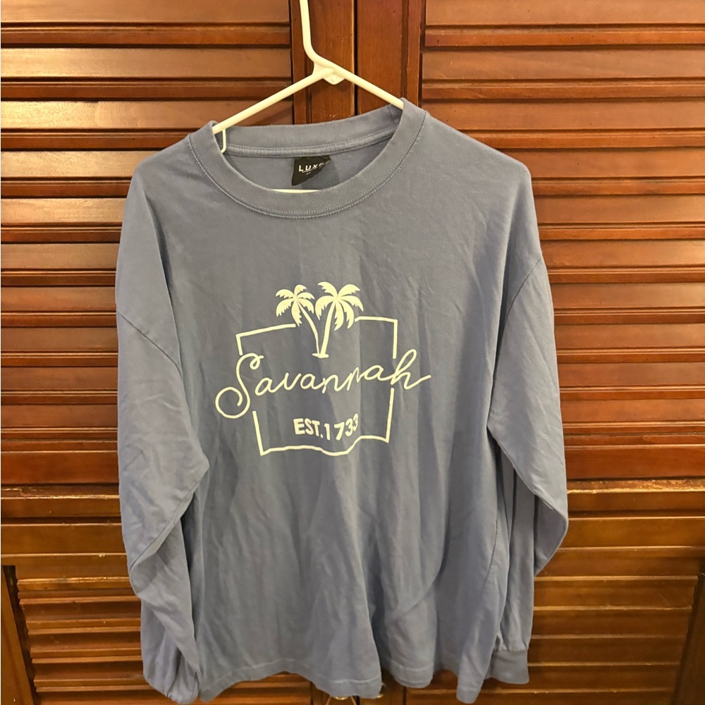 Luxe Savannah Palm Graphic Long-Sleeve Tee - Light Blue & White